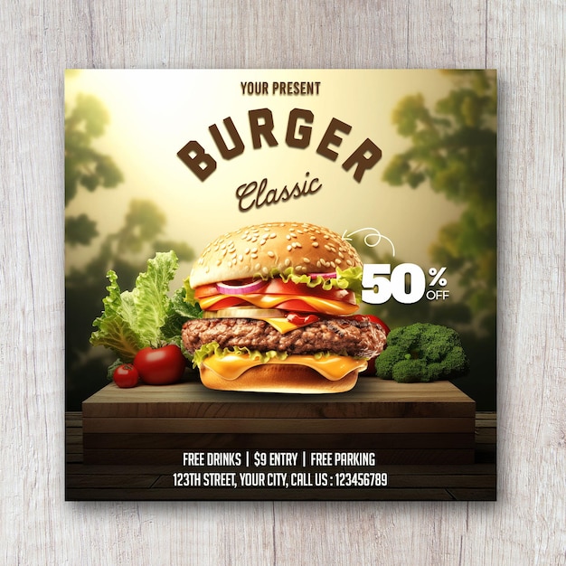 Burger flyer promotion social media template