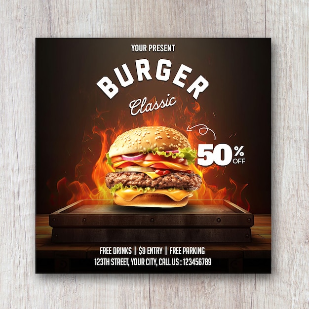 Burger flyer promotion social media template