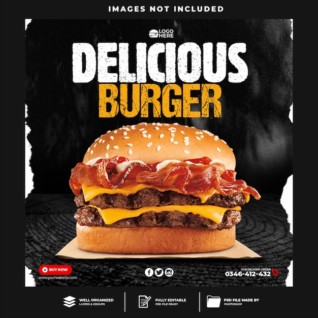 PSD burger flyer social media post and web banner template