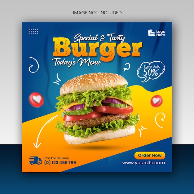 PSD burger food banner social media post design template