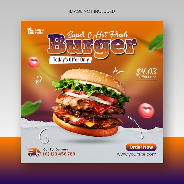 PSD Шаблон оформления публикации в социальных сетях burger food banner