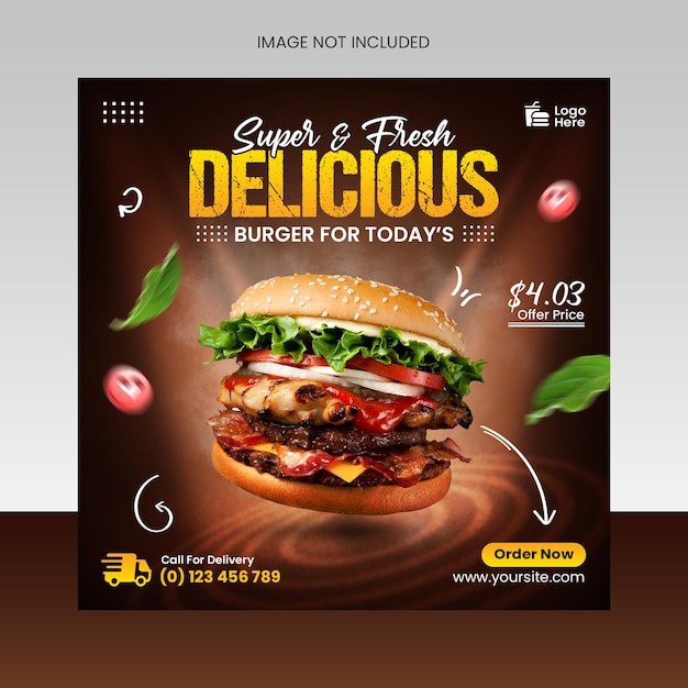 Modello di progettazione post social media banner cibo hamburger Psd Premium