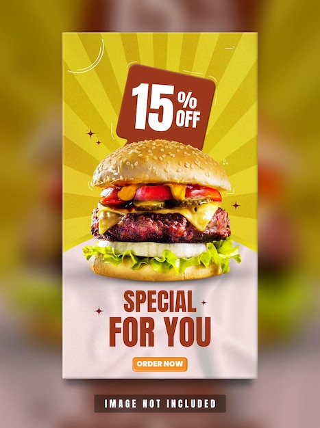 PSD modello di storia di instagram di hamburger di cibo psd premium