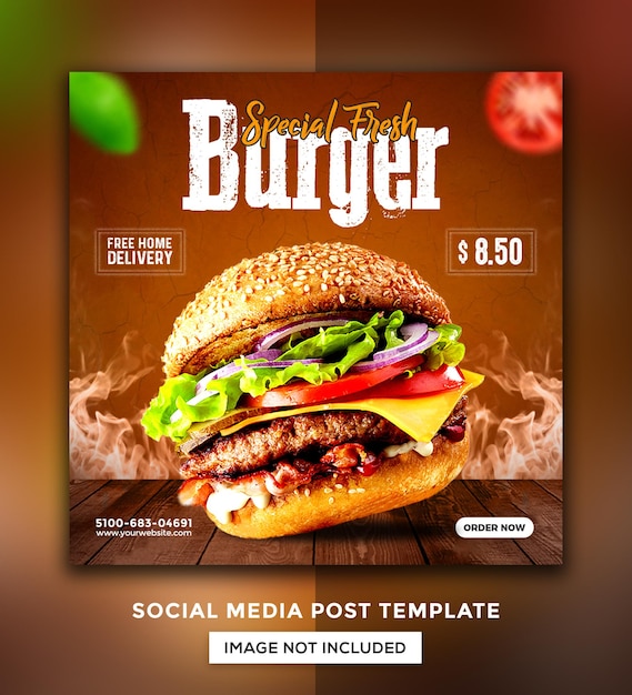 PSD burger food menu promocja szablon projektu postów w mediach społecznościowych