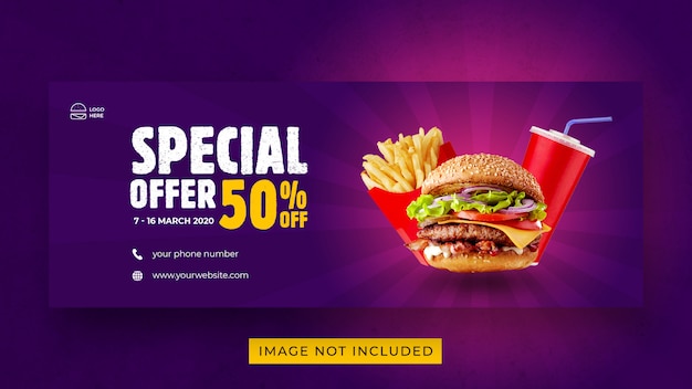 Burger food menu promotion facebook cover banner template