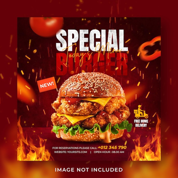 PSD burger food menu promotion social media instagram post banner template