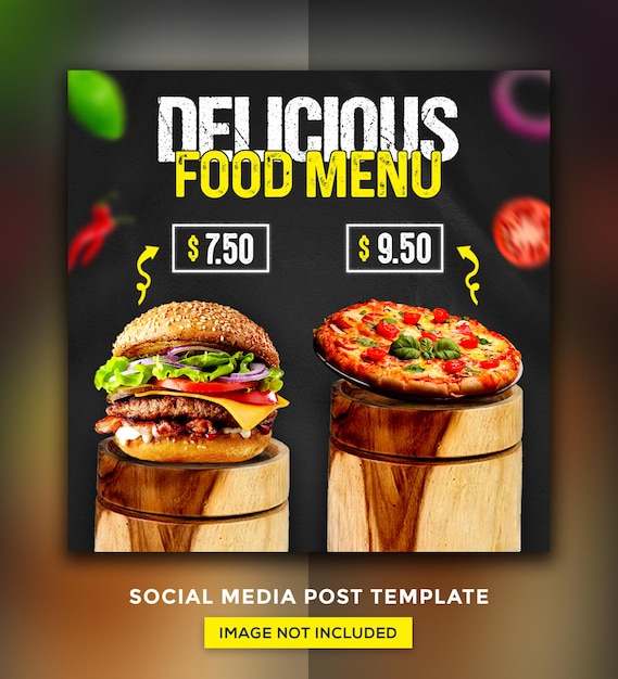 PSD modello di banner post instagram di promozione del menu di cibo per hamburger sui social media