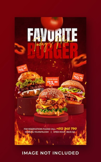 Burger cibo menu promozione social media instagram story banner template