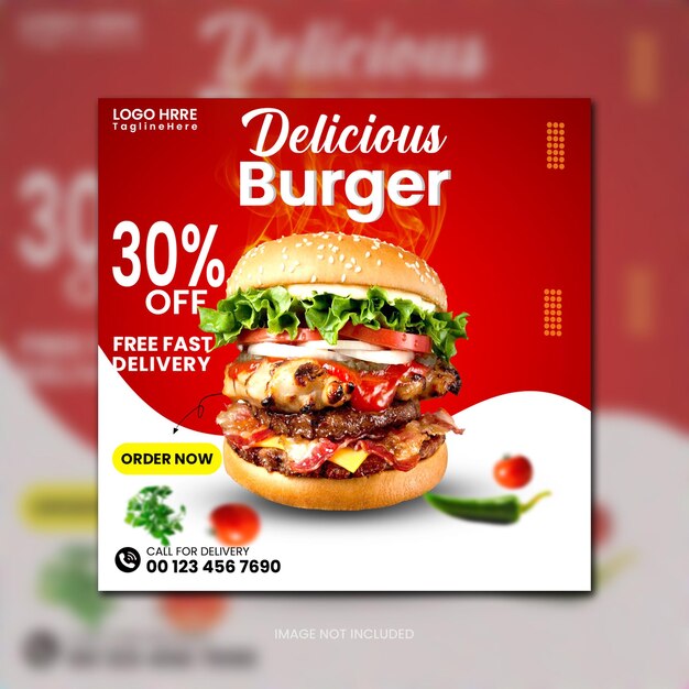 PSD menu di hamburger e cibo post sui social media banner modello di progettazione