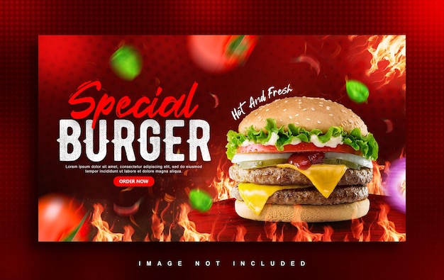 Burger food menu web banner design template