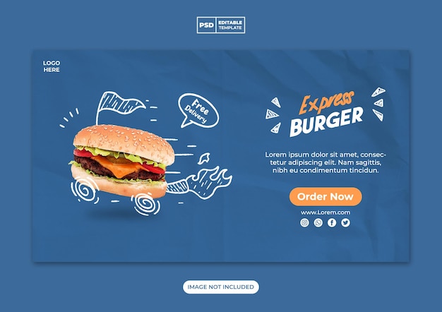 PSD menu di hamburger e cibo per modello di banner web e social media