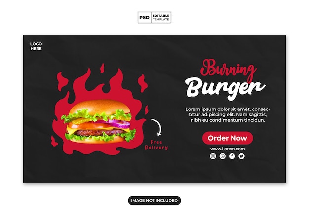 PSD menu di hamburger e cibo per modello di banner web e social media