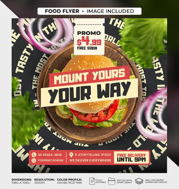 PSD burger food social media banner post template