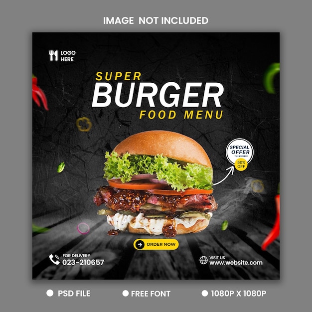 Burger Food Social Media Facebook and Instagram Post Design Template