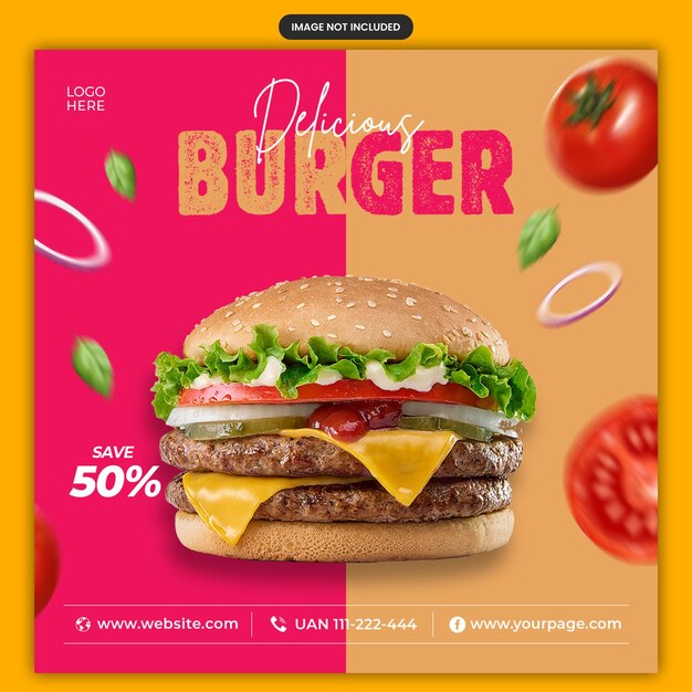 Продвижение burger food в социальных сетях и дизайн шаблона instagram