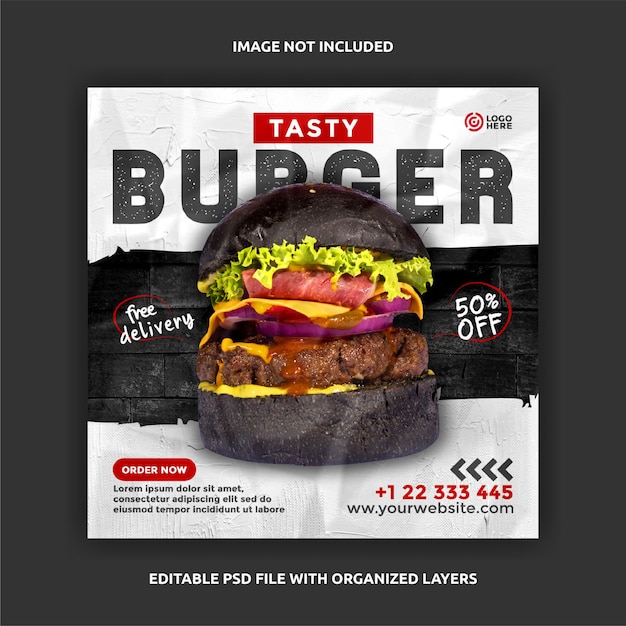 Burger food square post banner for social media