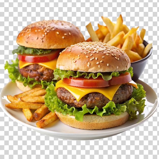 PSD burger e patatine fritte isolate su uno sfondo trasparente