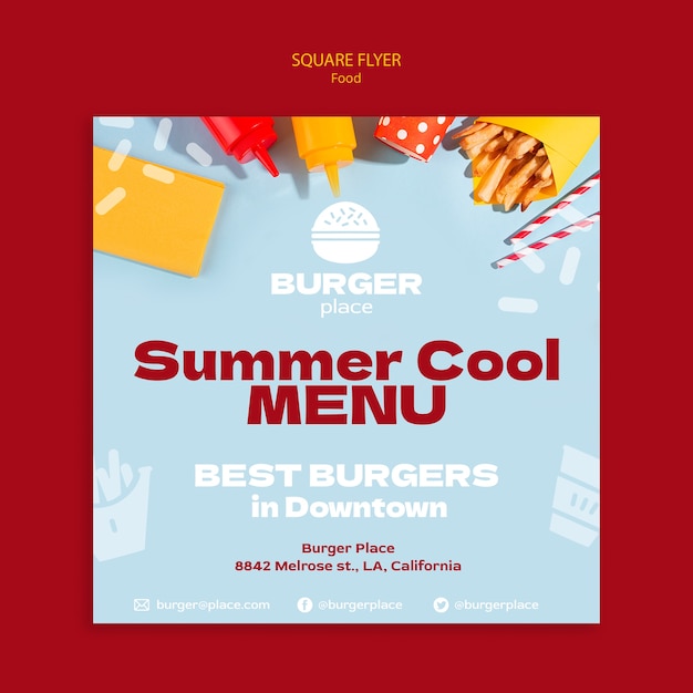 Burger and grill square flyer template