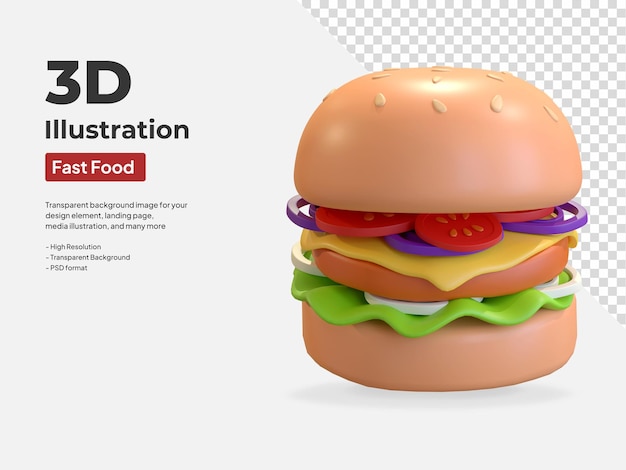 Burger Ikona 3d Ilustracja Fast Food