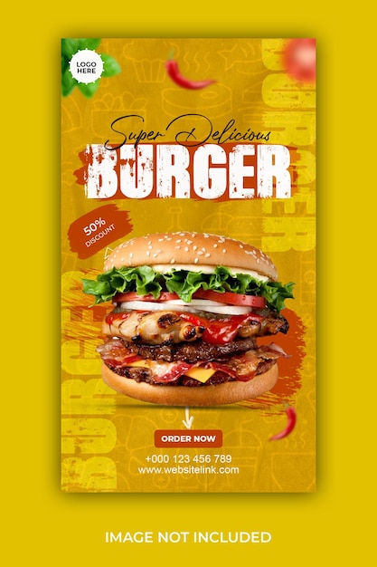 Burger instagram story template delicious burger and food menu instagram story design