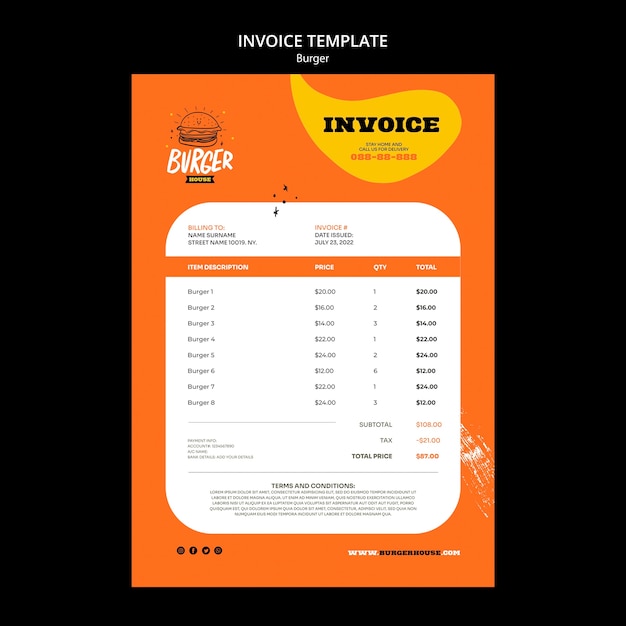 PSD burger invoice template design