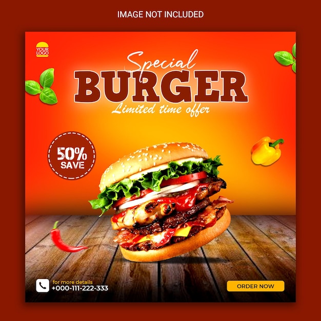 Burger Jedzenie Menu I Szablon Transparent Promocji Restauracji W Mediach Społecznościowych.