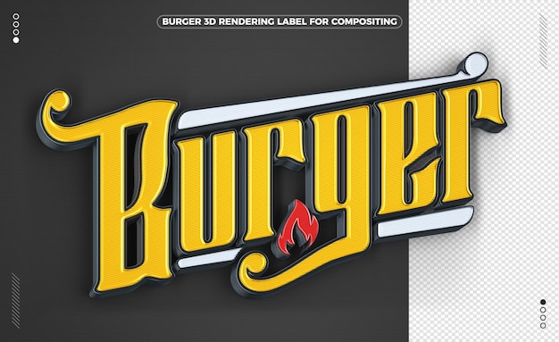 Burger label 3d render yellow and white