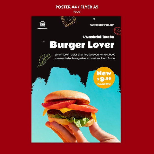 Modello di poster amante di hamburger