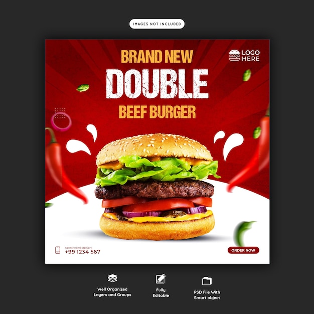 Burger menu food template for social media promotion