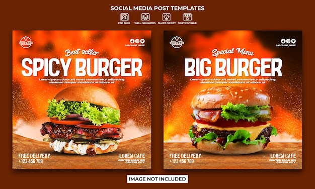 Raccolta di post di instagram del menu hamburger