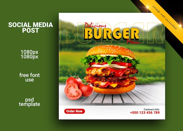 PSD instagram menu hamburger e modello di banner post sui social media
