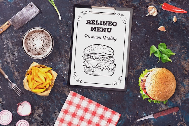 PSD mockup di menu di hamburger