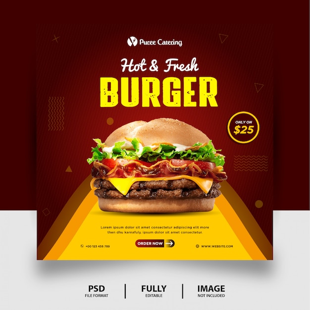 PSD burger menu promocja żywności social media post banner