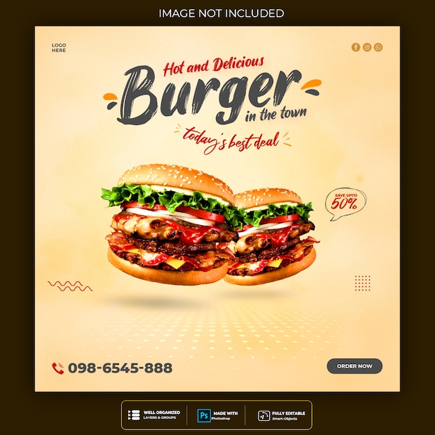 Burger menu promotie social media instagram-sjabloon voor spandoek