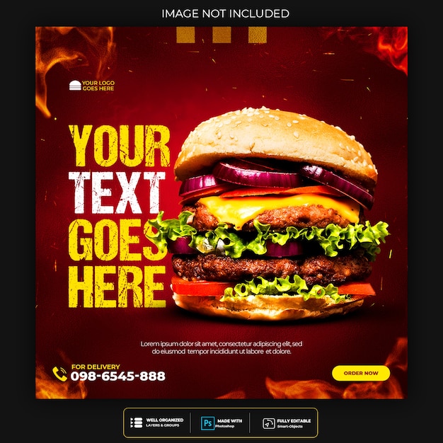 Burger menu promotion social media banner template