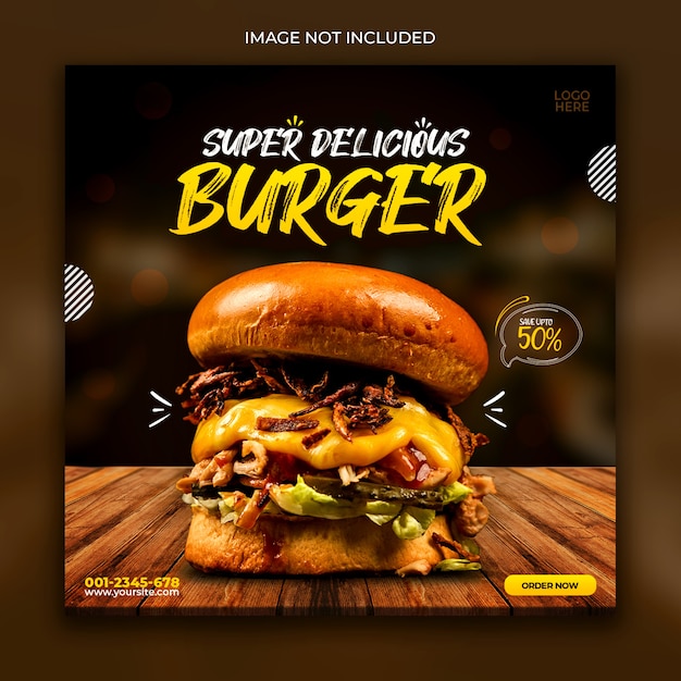 Modello di banner di social media di promozione del menu di hamburger