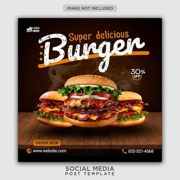 Modello di banner di social media di promozione del menu di hamburger