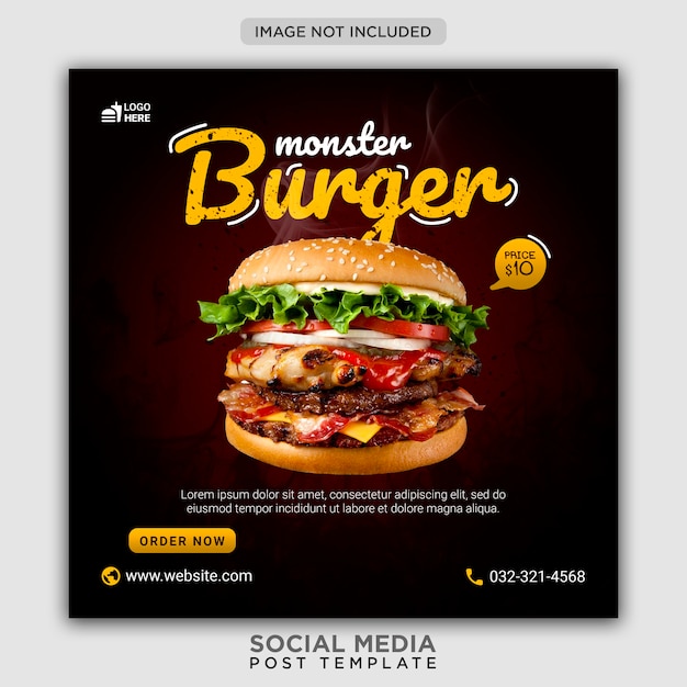 Modello di banner di social media di promozione del menu di hamburger