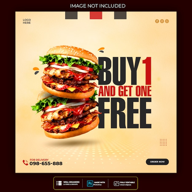 Burger menu promotion social media instagram banner template premium psd