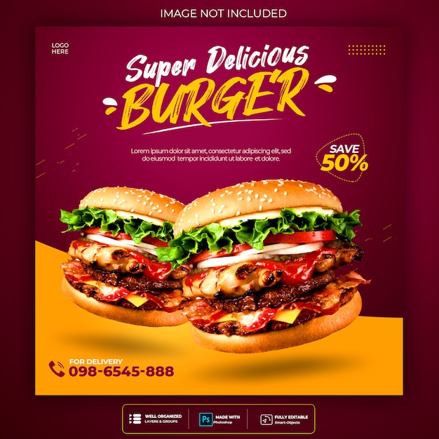 PSD burger menu promotion social media instagram banner template