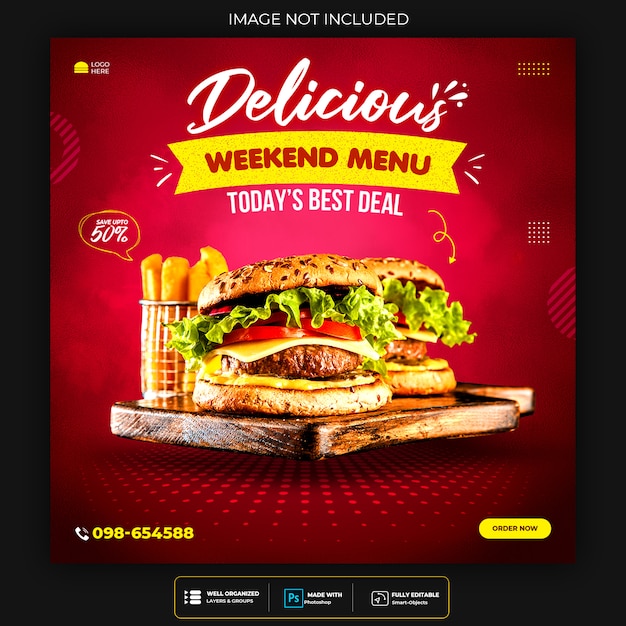 PSD burger menu promotion social media instagram banner template