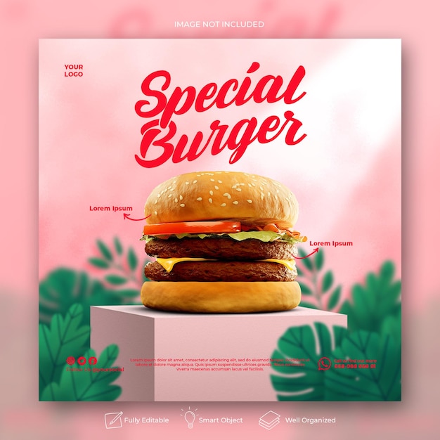 PSD burger menu promotion social media instagram post banner template