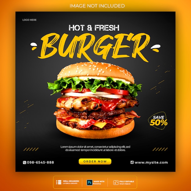 Modello di banner di social media menu burger