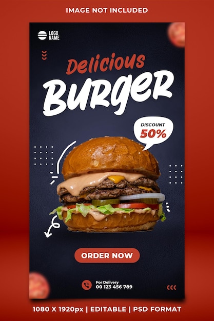 PSD burger menu special offer social media story