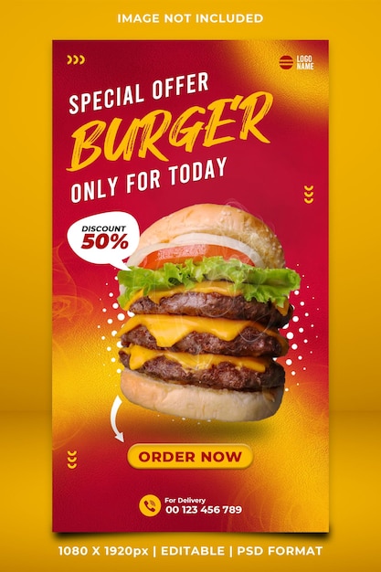 PSD burger menu special offer social media story