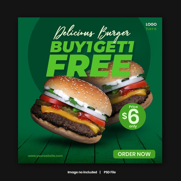 Burger Offer Post Lub Szablon Mediów Społecznościowych Edytowalny Psd