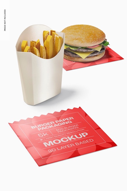 PSD mockup di imballaggio di carta per hamburger, vista a sinistra