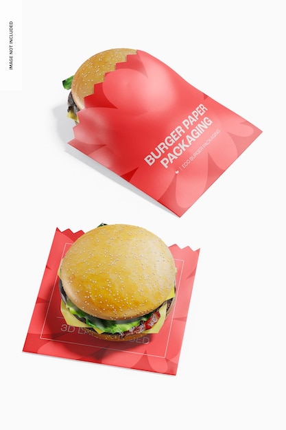 PSD mockup di imballaggio di carta per hamburger, prospettiva