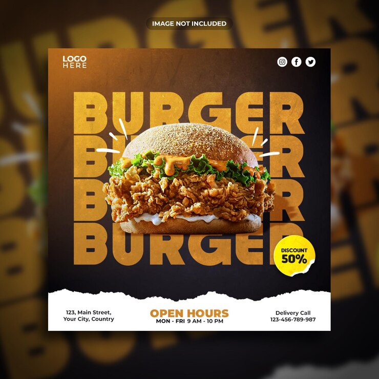 PSD burger promotion instagram post or square web banner social media template