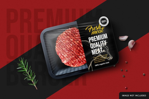 PSD hamburger mockup di prodotto a base di carne cruda